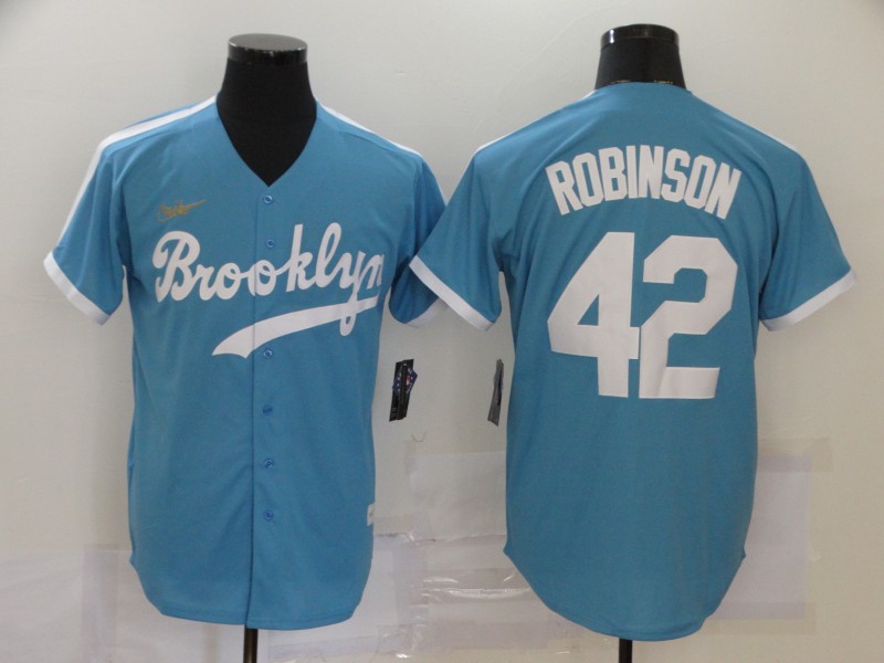 Men's Los Angeles Dodgers #42 Jackie Robinson Throwback Blue Cool Base Stitched Jersey